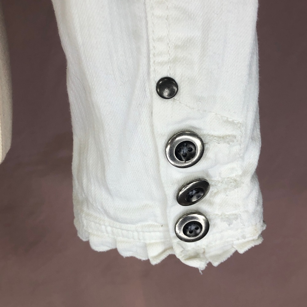 Cotton Women's Ruffle-Trim White Jean Jacket Size Large Spring Summer - Picture 11 of 14